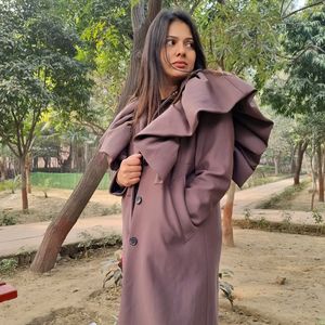 Cabernet Overcoat Ruffled Shoulder