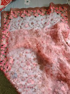 Pink Embroidered Cut Work Bridal Designer Saree