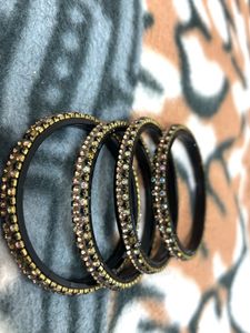 Sparkling Bangle Set Black nd Silver