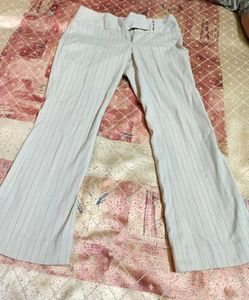 Classic Beige Pinstripe Bootcut Formal Trousers