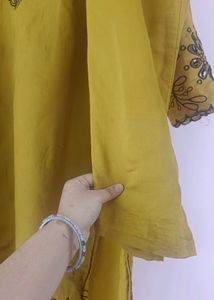 🌼 Mustard Yellow cut work Kurti Set with Black Du