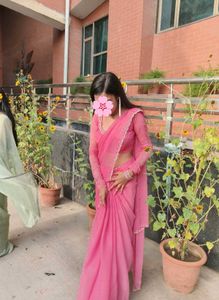Pink Saree+Stiched Blouse 💃