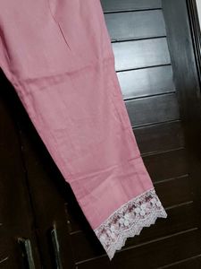 Pink Embroidered Cotton Lace Collar Kurta Pant