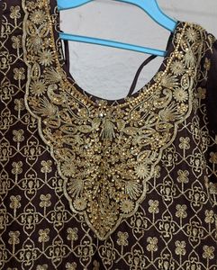 Brown Colour Embroidery Stone Work Dress
