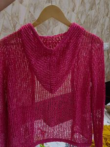 Pink crochet shrug