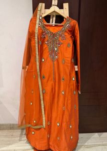 New Orange Mirror Work Kurta Set