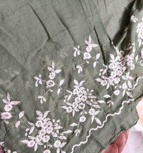 Women Green Floral Embroidery Viscose Kimono Shrug