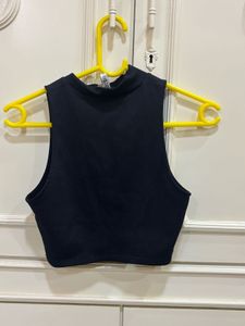 Black Ribbed Mock Neck Top