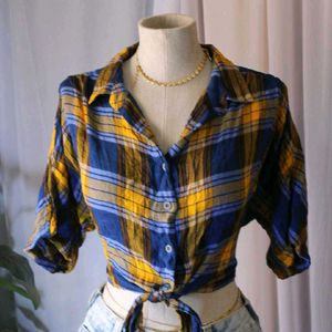 Nuon Plaid Tie-Front Top