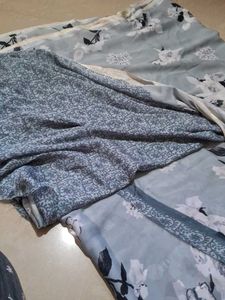 Floral Print Saree - Light Blue