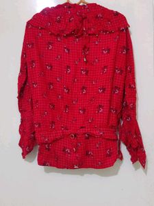 Red Floral Ruffle Top