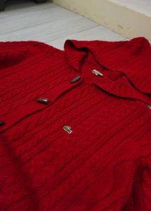 Red Lacoste Hooded Cardigan