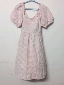 Pink Gingham Puff Sleeve Dress