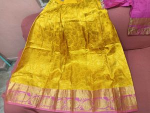 1-TimeUsedGirls Yellow&Pink LehengaCholi-PattuPava