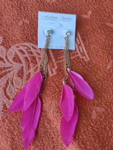 Pink Feather Dangle Earrings
