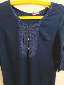Navy Blue Embroidered Kurta