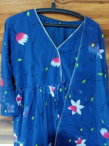 Elegant Blue Floral Print Dress gown