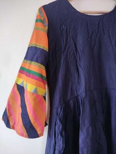 3/4th Sleeves Round Neck Kurta For Women, Blue