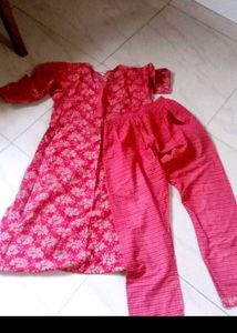Red Colour Kurti Pant Set