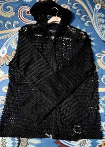 BLACK KNIT HOODIE JACKET