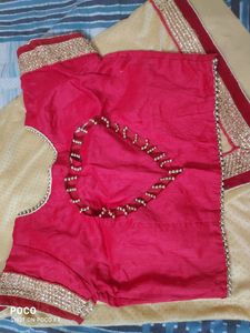 pretty red golden saree.