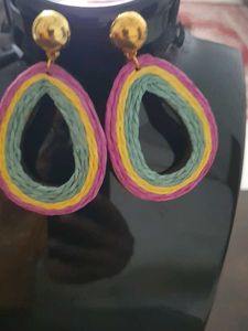 Multicoloured Raffia Danglers Earings