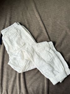 New White Linen Jogger Pant For Summer