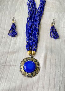 Blue Beaded Necklace Set