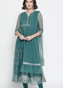 Teal & Silver Ethnic Kurta Set