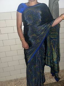 Crepe Elegant Blue Printed Saree