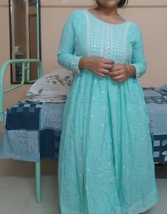 Beautiful Cotton Sea Green Embroidered Kurta