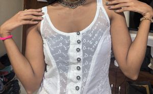 White Embroidered Sleeveless Top