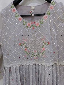 Embroidered Grey gharara kurta suit