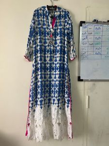 Pakistani Lace Kurti With Kundan Button