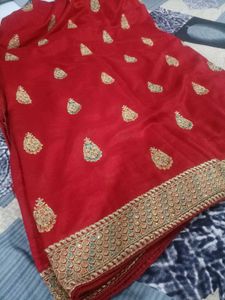 Red Saree Embroidered Heavy Work
