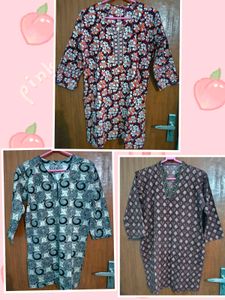 Vintage Print Short Kurti - Bundle of 3