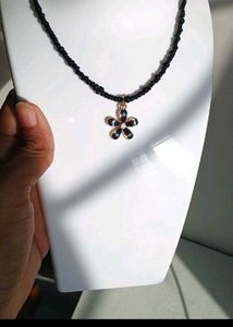 Floral Beaded Black Necklace