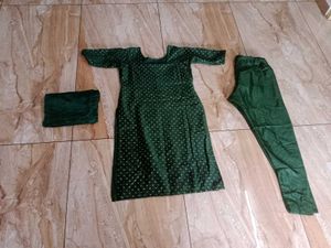 Green Churidhar Set With Long Dupatta