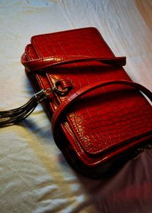 Red Croc Embossed Shoulder Bag