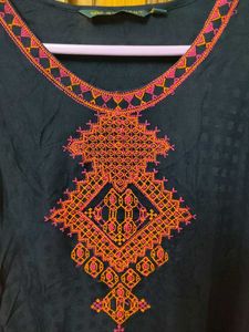 Embroidered Navy Dress