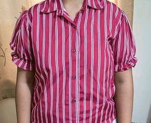 Women Red Striped Formal Shirt