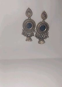 Boho Silver Tone Mirror Jhumka Earrings