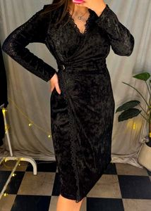 Black Velvet Wrap Dress
