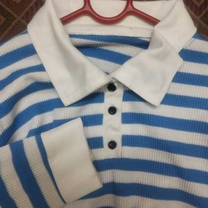 Blue & White Striped Polo Shirt