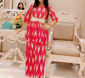 Pink Print Peplum Pant Set