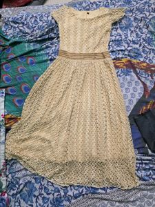 Gold Lace Midi Dress