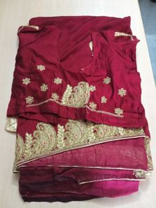 Maroon Embroidered Saree