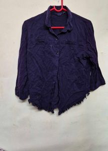 Purple Distressed Button Down Shirt