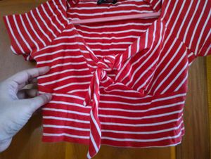 Striped Tie-Front Crop Top