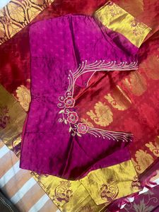 Orange kanchi Pattu Saree With Pink Pallu